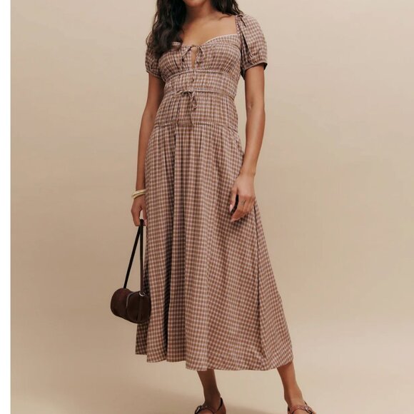 Reformation Brown Checkered Midi Dress - Picture 2 of 10